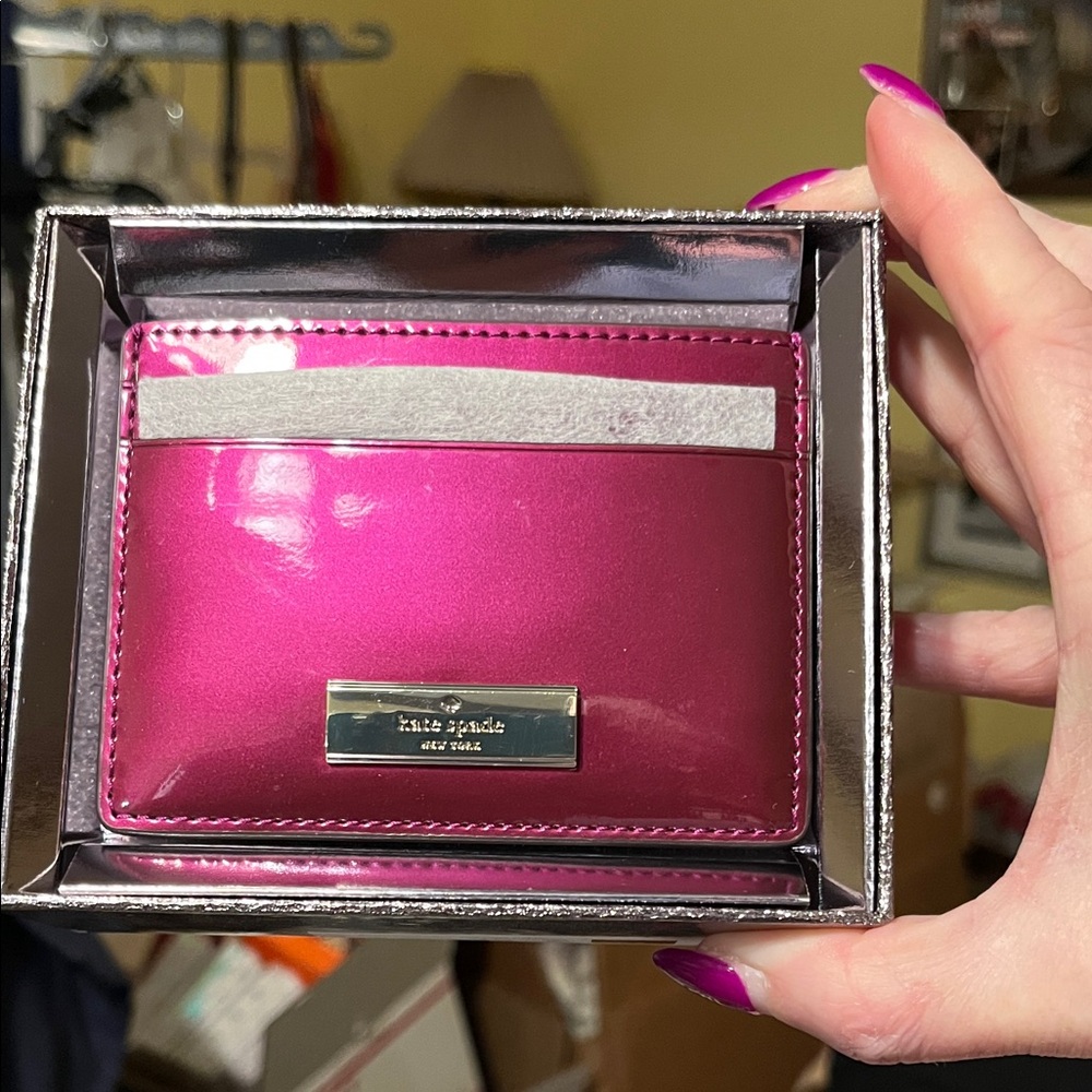NIB NWTS Kate Spade Metallic Dark Pink Card Case